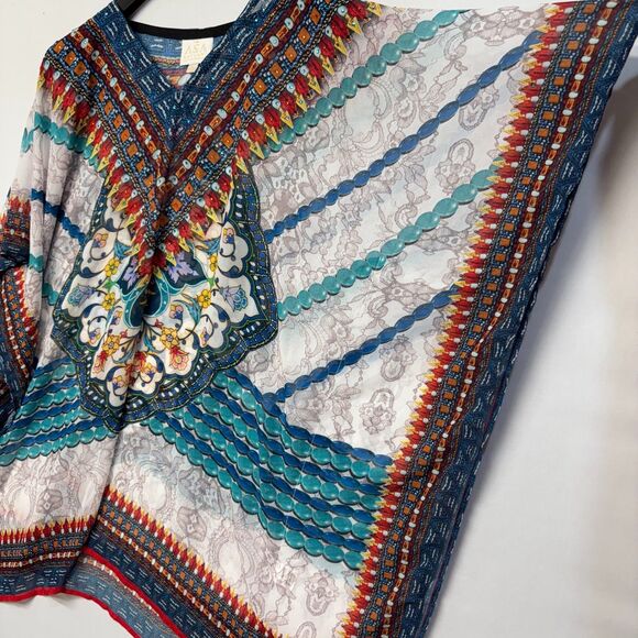 Asa Kaftans Women Kaftan Top Size Large Kimono Artsy Floral Boho C043 -13 - Picture 11 of 16